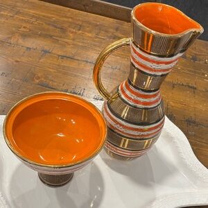 Vintage Bitossi Striped Pitcher and Bowl Set